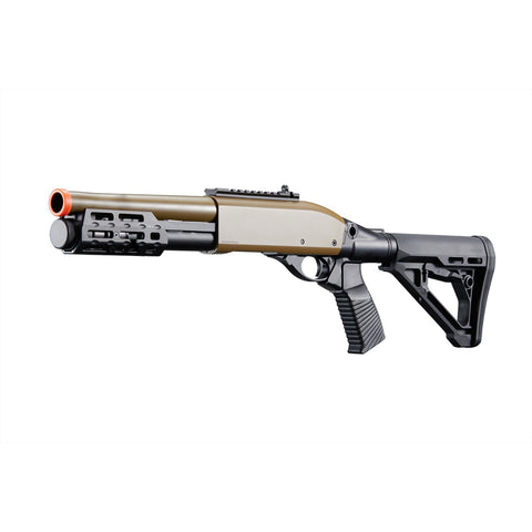 Golden Eagle M8878 3/6-Shot Pump Action Gas Airsoft Sawed-Off Shotgun w/ M-LOK Forend & Delta Stock - TAN