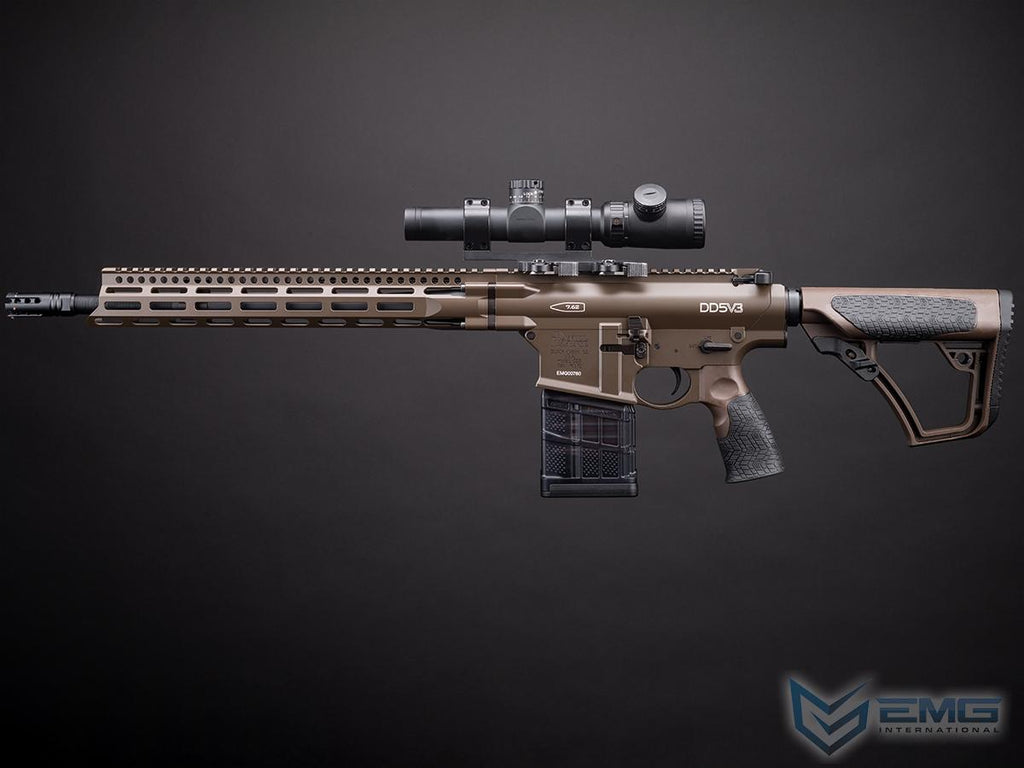 EMG x Daniel Defense DD5 Airsoft AEG Rifle - CYMA w/ Platinum Gearbox & Kestrel V2 MOSFET (Color: Flat Dark Earth / V3)