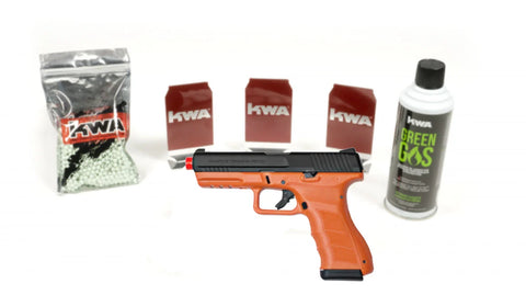 KWA ATP-LE2 (BLAZE ORANGE) with 3 targets, 1000rd BB, & green gas