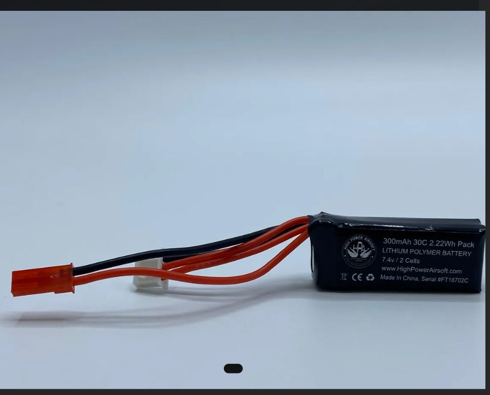 High Powered Airsoft -  7.4V BRICK 300 MAH 30/50C BURST JST FCU HPA LIPO BATTERY
