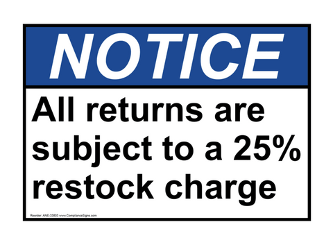 1) Restocking fee 25% New Returns only