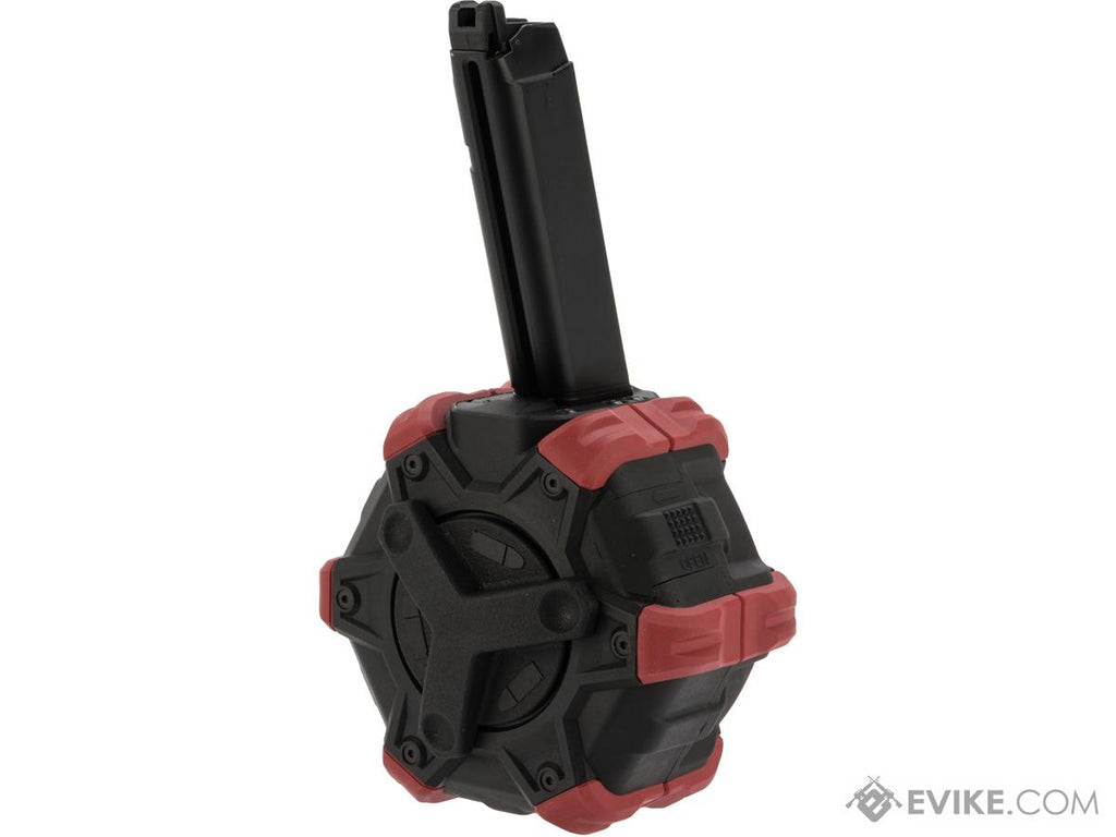 AW Custom Drum Magazine for Gas Airsoft GLOCK Pistols - Model: SAI BLU/Elite Force GLOCK / Red)